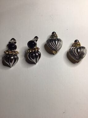 Vintage Musa Two Tone Silver Gold Heart Clip On Earrings Set Of 2 Pairs